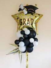 Load image into Gallery viewer, 7 ft Graduation Balloon Column – Black, Gold &amp; White | Ready-to-Party &amp; Custom Sticker
