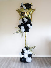 Load image into Gallery viewer, 7 ft Graduation Balloon Column – Black, Gold &amp; White | Ready-to-Party &amp; Custom Sticker
