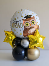 Load image into Gallery viewer, Congrats Grad Foil Balloon Stack – Air-Filled Centerpiece in Black, Gold &amp; Silver
