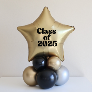 Personalized Graduation Balloon Centerpiece – Gold Star Foil Stack (Class of 2025)