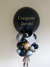 Load image into Gallery viewer, 7 ft Graduation Balloon Column – Black, Gold &amp; Silver| Ready-to-Party &amp; Custom Sticker
